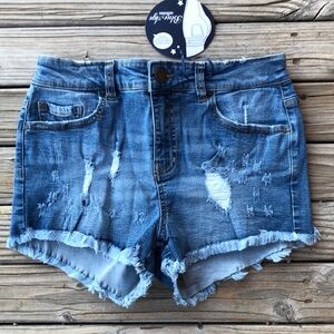 New Blue Age Size L Large Blue Jean Shorts Short Cut Offs Stretch Distressed NWT